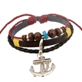 Multilayer vintage leather anchor bracelet with wooden beads and nautical charms - Anchor Multi-layer Style