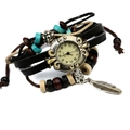 Vintage-Boho-Armbanduhr aus Leder mit bunten Perlen und Feder-Anhängern - Vintage Mehrschichtiger Wickelstil (W01335)