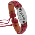 Bracciale vintage in pelle marrone intrecciata con targhetta in metallo incisa LOVE - Filo Rosso Scuro