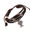 Retro meerlaagse gevlochten lederen armband met zilveren vleugelbedeltje en koord - Engelenvleugels Gevlochten Stijl