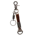 Porte-clés vintage en cuir marron et métal argenté avec crochet pivotant pour hommes - Style Rétro Brun Foncé