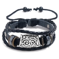 Bracciale multistrato in pelle intrecciata vintage con pezzo in metallo inciso - Intreccio Vintage (B01320)