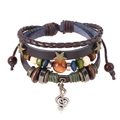 Multilayer leather beaded bracelet set with star and musical note bronze charms - Brown