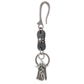 Punk leather keychain with U-shape buckle, skull rivets and flame cross charms - Black