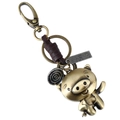 Portachiavi vintage con maiale zodiacale in pelle e finitura bronzo con ciondolo - Maiale