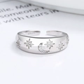 Anello aperto in argento sterling 925 con design stella luna e pietre in zirconia - Aperto Regolabile / Oro Bianco
