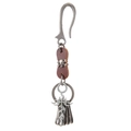 Retro punk U-shaped metal keychain with brown leather, skull and flame cross details - Brown