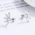 925 silver flower stud earrings with marquise crystals and screw back closure - White Gold