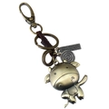 Vintage bronze ox keychain with leather strap and engraved inspirational metal tag - Cow