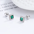 925 sterling silver emerald stud earrings with beaded frame and screw back closure - 925 Silver / Silver