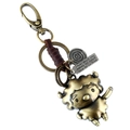 Vintage bronze sheep keychain with genuine brown leather and rustic metallic finish - Sheep