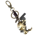 Retro bronze zodiac keychain with genuine leather wrap and creative metal pendant - Snake