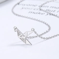Minimalist 925 sterling silver paper crane necklace with sparkling cubic zirconia accents - 925 Silver / White Gold