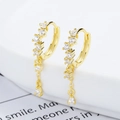 925 silver gold teardrop tassel hoop earrings with sparkling cubic zirconia crystals - 925 Silver / Gold/Pair