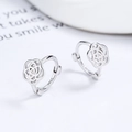 925 sterling silver hoop earrings with hollow camellia flower design and S925 stamp - 925 Silver / Silver