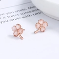 925 silver four-leaf clover stud earrings in rose gold with pink cat eye stones - White Rhinestone Rose Gold Color (Pair) / Rose Gold With White Rhinestones