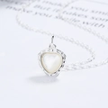 925 silver heart necklace with white mother of pearl inlay and vintage beaded edge detail - 925 Silver / Silver Necklace