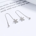 925 sterling silver flower tassel thread earrings with shimmering cubic zirconia stones - 925 Silver / White Gold/Pair