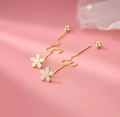 925 silver flower tassel earrings in gold with sparkling zircons on pink background - 925 Silver / Gold/Pair