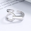 Minimalist S925 sterling silver interlocking line open ring with polished finish - White Gold