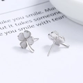 925 silver lucky four-leaf clover stud earrings with grey cat eye stones - White Rhinestone Silver Color (Pair) / White Zirconia White Gold