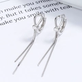 Aros minimalistas de plata de ley 925 con borlas largas de cadena tipo caja plateada - Plata 925 / Oro Blanco/Par