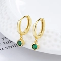 Elegant 925 sterling silver gold-plated hoop earrings with green zircon pendants - 925 Silver / Gold (Green Rhinestone)