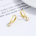 Minimalist 925 sterling silver gold plated hoop earrings with round cubic zirconia drop - 925 Silver / Gold (White Rhinestone)