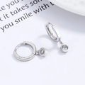 925 sterling silver hoop earrings featuring a round cubic zirconia pendant in silver finish - 925 Silver / White Gold (White Rhinestone)