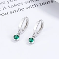 925 silver sleeper earrings featuring a vibrant green round-cut zircon pendant - 925 Silver / White Gold (Green Rhinestone)