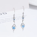 Silver drop hook earrings with light blue round cubic zirconia in wave-like setting - 925 Silver / White Gold