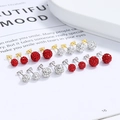 925 silver Shamballa stud earring set with pave crystal balls in red and white - Platinum Plated (With Plastic Backs) / Shamballa Red Rhinestone (Large)