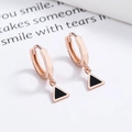 925 silver rose gold geometric triangle drop hoop earrings with black enamel inlay - Rose Gold Triangle / 925 Silver