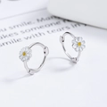 Elegant 925 silver daisy hoop earrings with white enamel petals and yellow centers - 925 Silver / White Gold/Pair