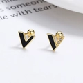 Pendientes de plata de ley 925 en forma de V con esmalte negro y detalles de circón - Plata 925 / Dorado