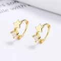 Elegantes pendientes de aro en plata 925 dorada con estrellas y circonitas brillantes - Plata 925 / Oro/Par