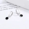 925 sterling silver hoop earrings with black round charms and engraved S925 hallmark - White Gold-Round / 925 Silver