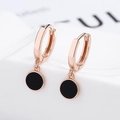 Rose gold hoop earrings with black round pendant charm in a minimalist geometric style - Rose Gold-Round / 925 Silver
