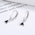Minimalist 925 sterling silver hoop earrings with black triangle pendants for women - Platinum Triangle / 925 Silver