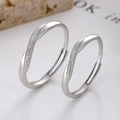Adjustable S925 sterling silver couple rings with polished and frosted twisted wave design - Adjustable Open / Female Style