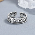Vintage double-layer 925 silver twist braided open ring with polished finish - Adjustable Open / Thai Silver