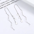 Elegant 925 sterling silver star tassel drop earrings with wavy ear threader chains - White Gold