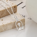 Sterling silver necklace with delicate rose pendant in bell jar frame and zircon - 925 Silver / Silver