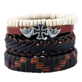 Set bracciale vintage uomo in pelle con perline e ciondoli a croce e piume - Set Vintage da 4 Pezzi (TZ063)
