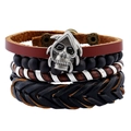 Mehrlagiges Lederarmband-Set für Herren mit Vintage-Totenkopf-Anhänger in Silber-Optik - Sensenmann Totenkopf Anhänger Stil (TZ059)