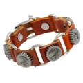 Bracciale in pelle marrone stile punk industriale con fibbia in metallo vintage e decori - Marrone