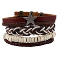 Set bracciali uomo multistrato in pelle con cordino intrecciato, perline e stella in metallo - Set da 4 Pezzi (TZ058)