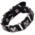 Pulsera de cuero genuino estilo punk con remaches de estrella plateados y anillos - Negro