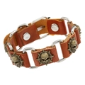 Bracciale in pelle marrone stile punk retrò con teschi in bronzo e anelli metallici - Stile Teschio Marrone (LB007)
