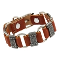 Bracciale punk in pelle con placche di metallo argento vintage e bottoni a pressione - Marrone + Argento Vintage